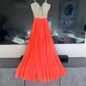 LA FEMME Coral Beaded Corset Chiffon Satin Prom/Pageant/Evening Dress- Size 2